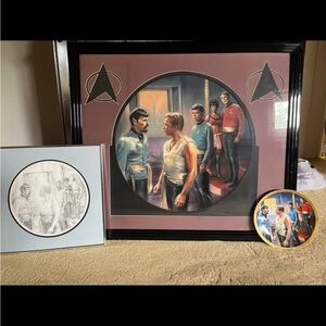 RARE 3 Piece Star Trek sketch, commemorative plate and painting